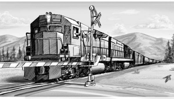 Грузовой поезд карандашом