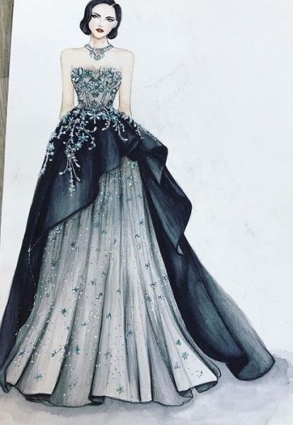 Девушка в черном пышном платье