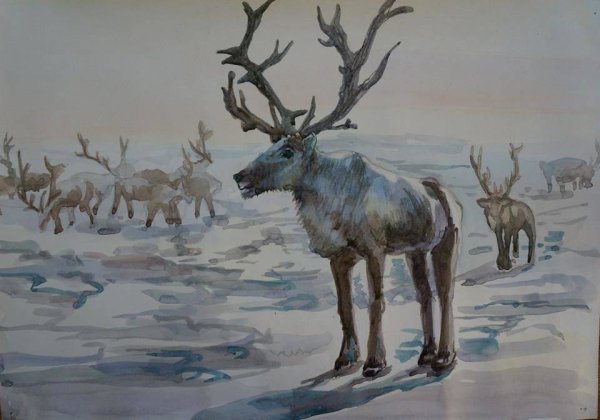 Северная олениха тундра художник
