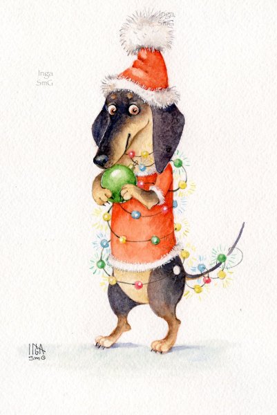 Новогодняя такса рисунок