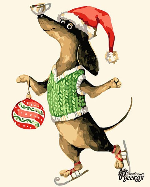 Новогодняя такса рисунок