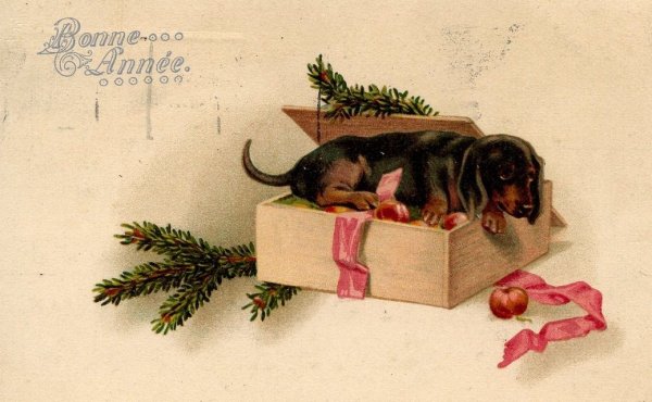 Новогодняя открытка с таксой