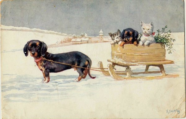 Новогодняя открытка с таксой