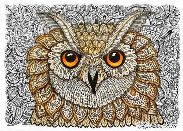 Филин Сова Мандала Зентангл