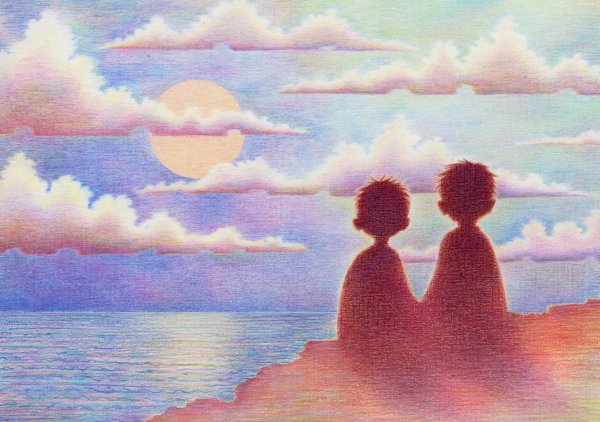 Мальчик и девочка на облаке