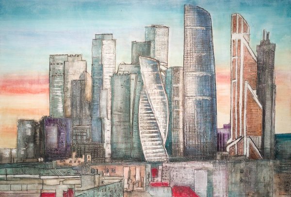 Москва Сити нарисовать