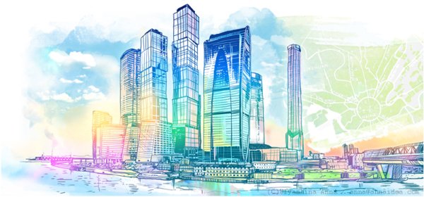 Москва Сити Графика черно белая