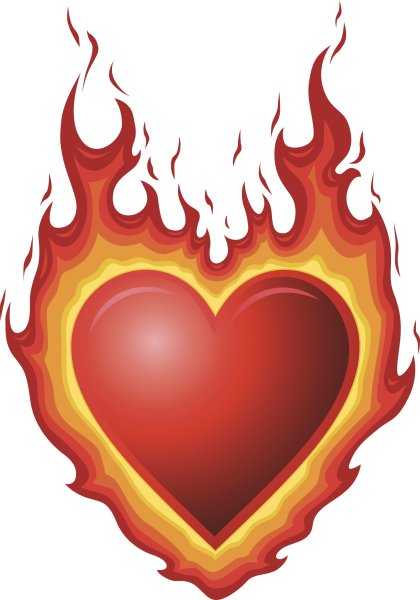 Огненное сердце на прозрачном фоне
