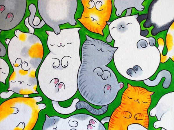 Много котиков рисунок