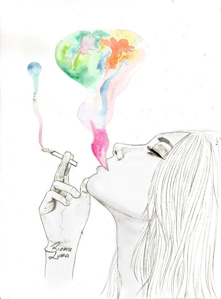 Курящая девушка рисунок