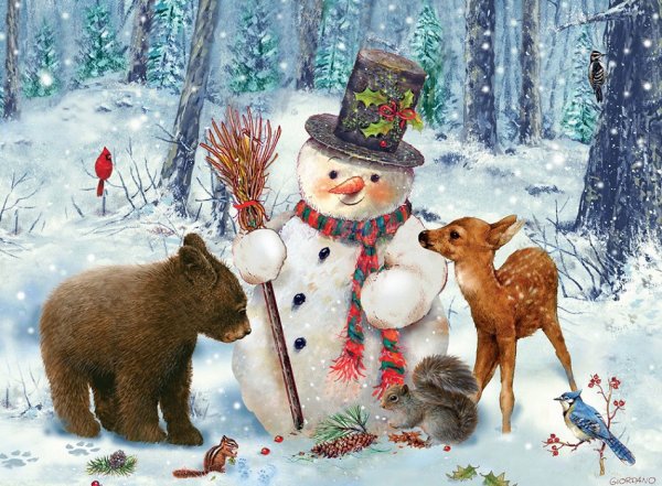 Новогодний пейзаж с животными