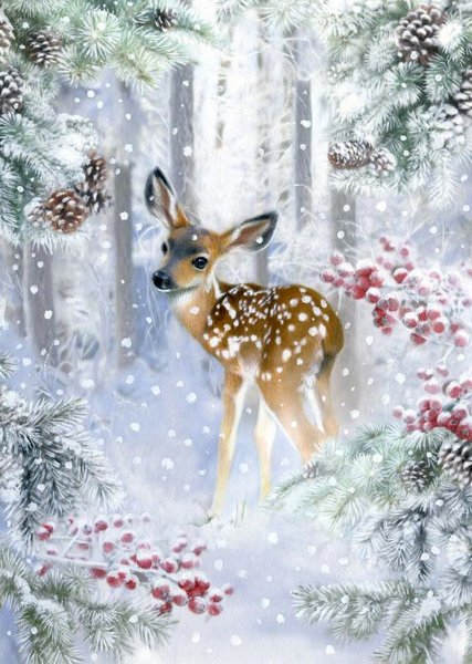 Олененок в зимнем лесу