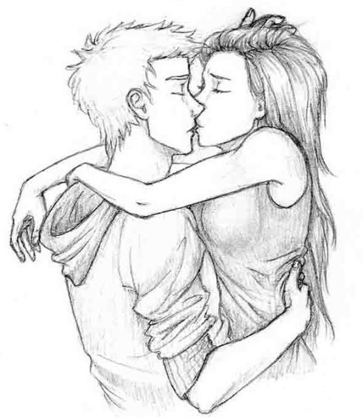 Рисунки поцелуй парня с девушкой