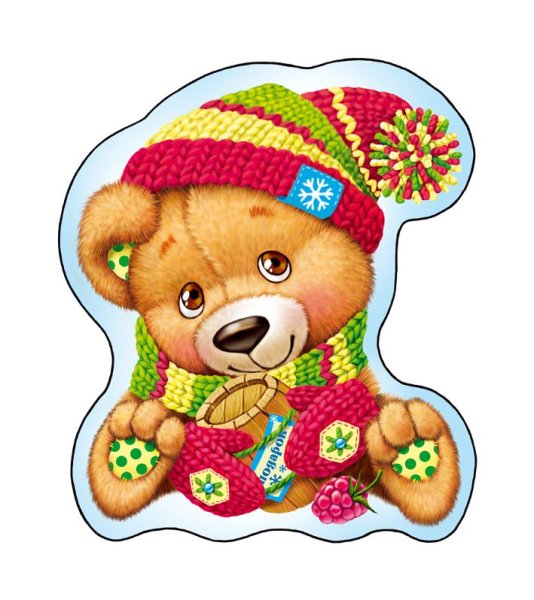 Новогодние мультяшки мишка на белом