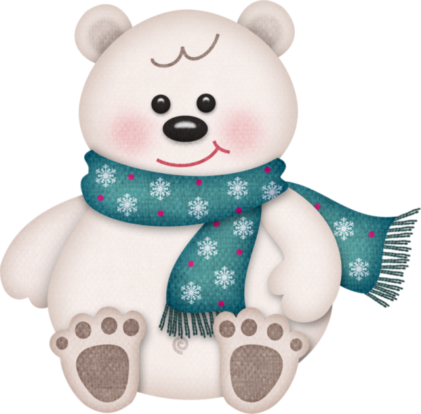 Новогодние мультяшки мишка на белом