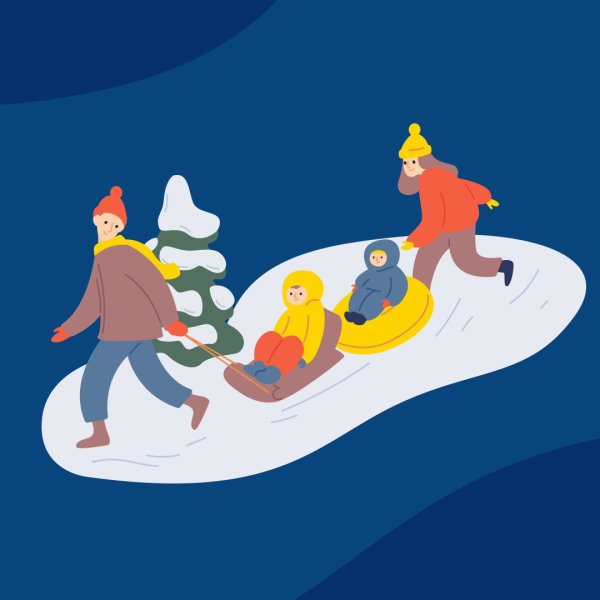 Фон зимние забавы для детей с горкой