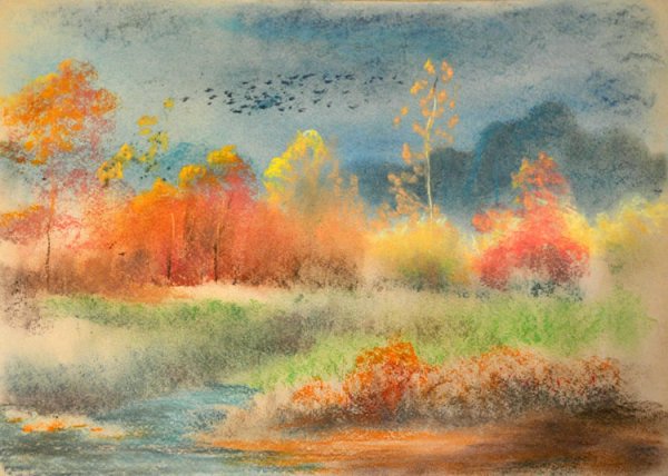 Рисование пастелью осень