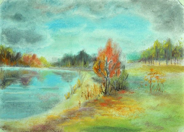 Осень пастельными мелками