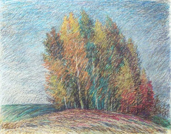 Пейзаж цветными карандашами