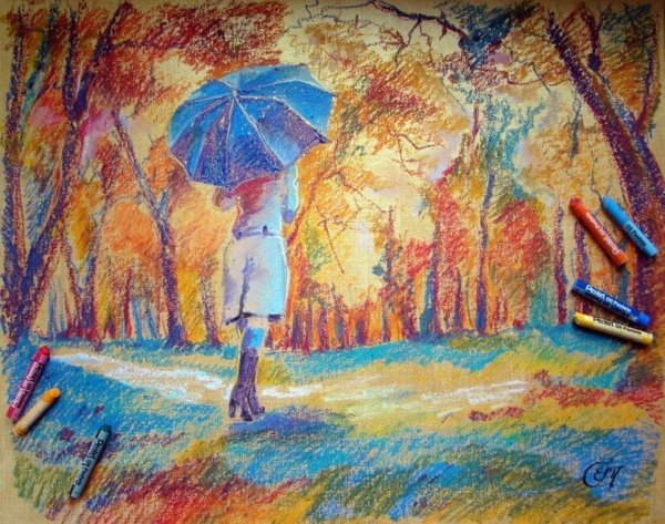 Осень масляной пастелью