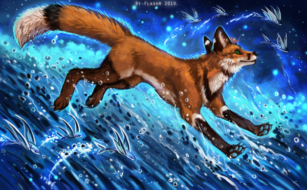 Лиса в прыжке арт