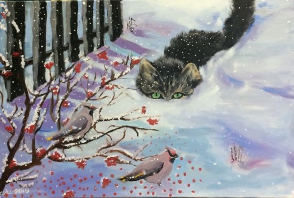 Зимние коты в живописи
