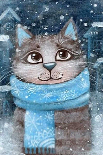 Котик в шарфике зимой