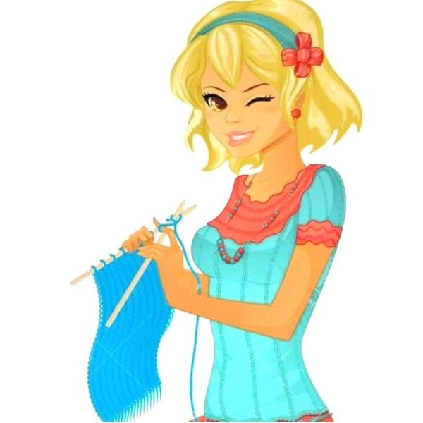 Мультяшная девочка вяжет