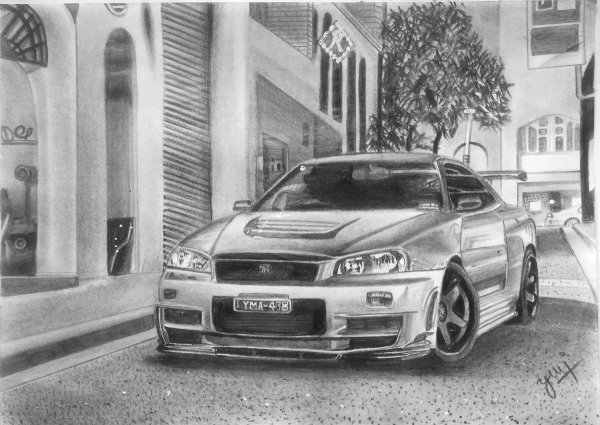 Nissan Skyline GTR r33 карандашом
