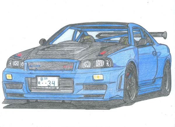 Nissan Skyline GTR r34 срисовывать