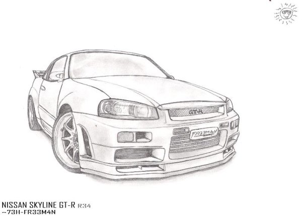 Nissan Skyline GTR r34 срисовывать