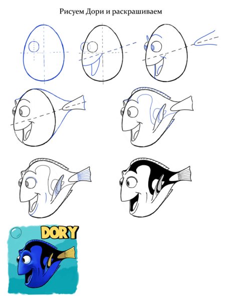 Рыбка дори из мультика нарисовать