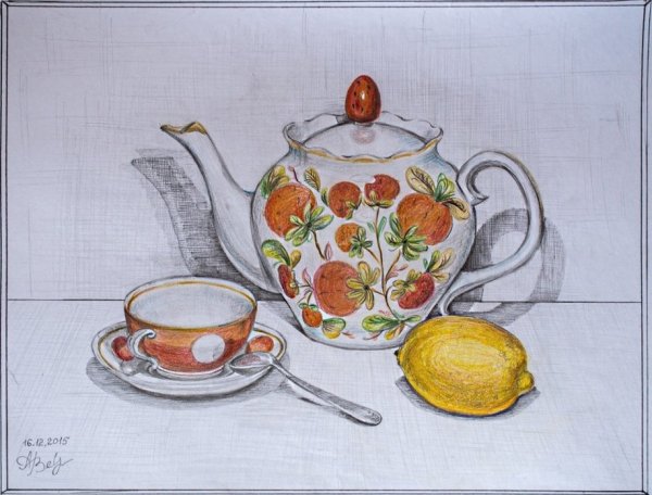 Чайный натюрморт рисунок