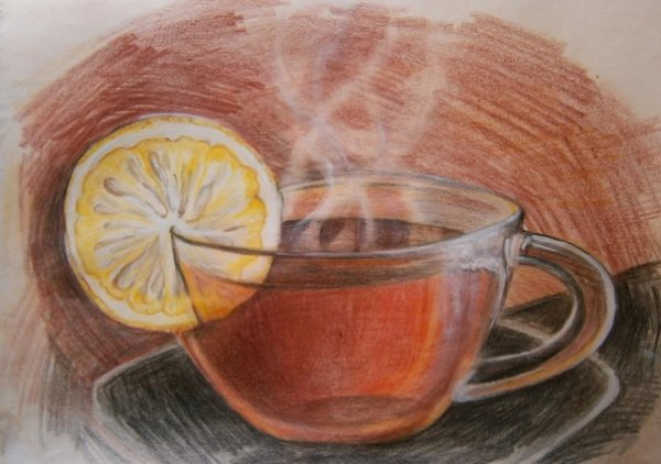 Чай с лимоном акварель
