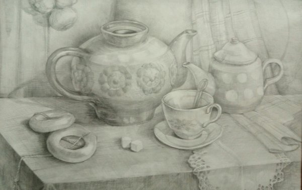 Натюрморт к чаю карандашом