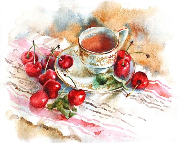 Чайный натюрморт акварелью