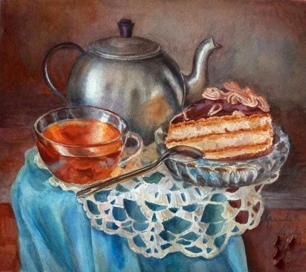 Натюрморт чайник и чашка