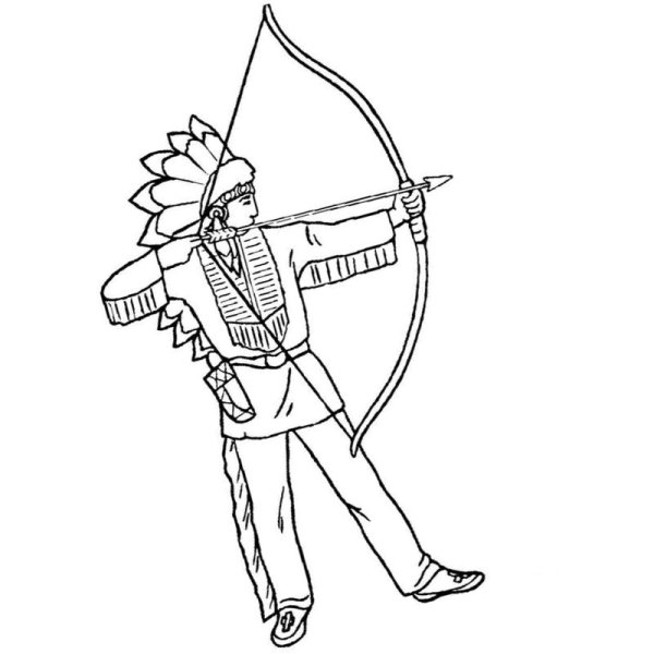 Раскраска индеец с луком