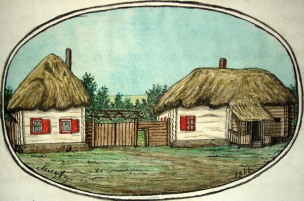 Домик с соломенной крышей рисунок