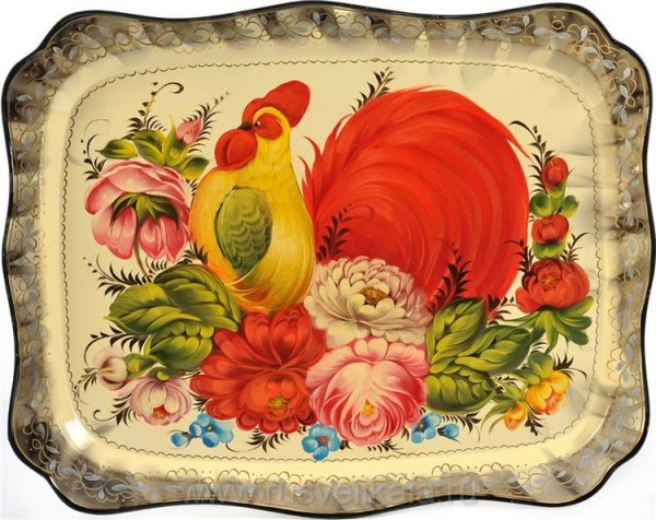 Жостово поднос с петухом