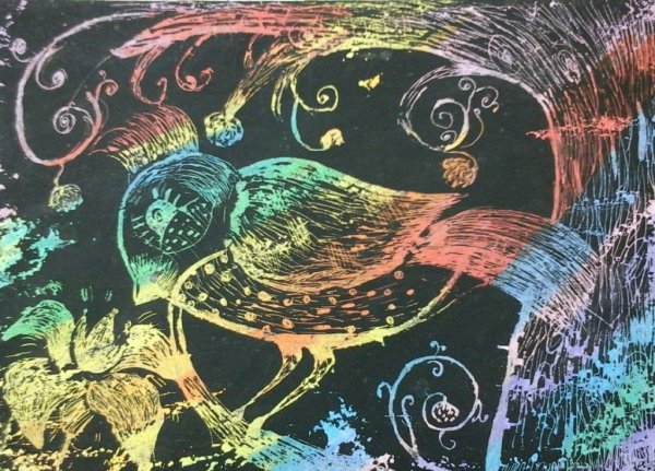 Гравюра граттаж дети