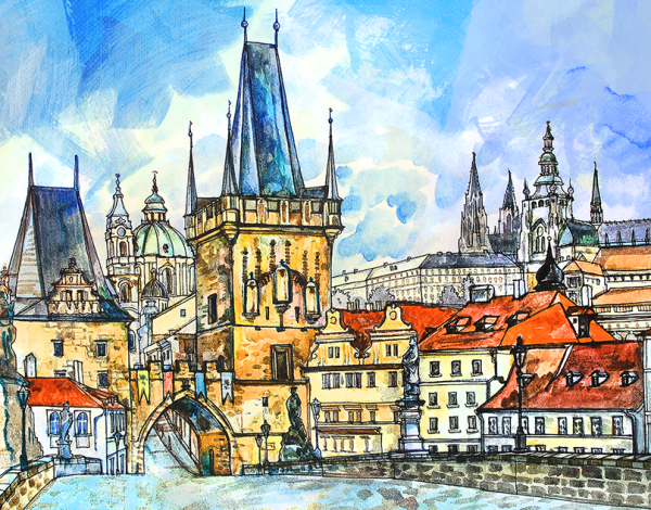 Прага Карлов мост скетч