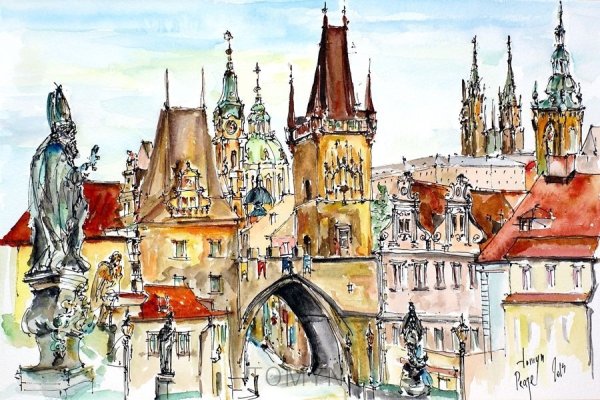 Прага архитектура Карлов мост рисунок
