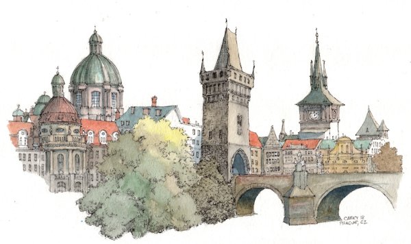 Прага скетч акварель