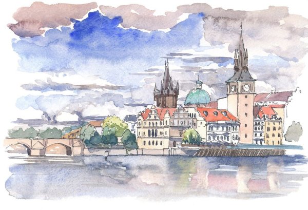 Прага скетч акварель