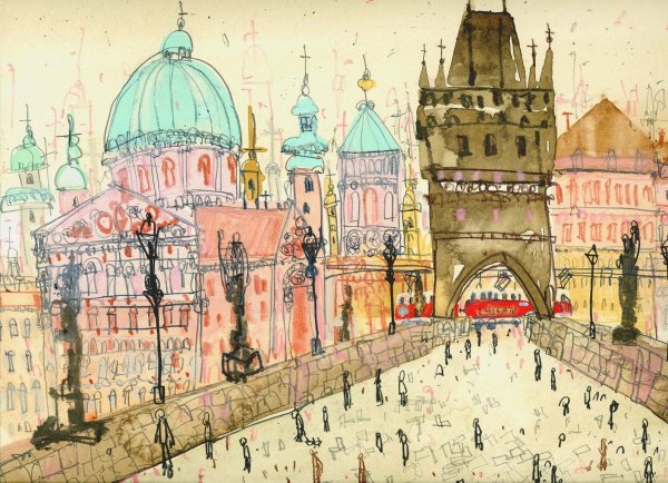 Акварель мосты Праги