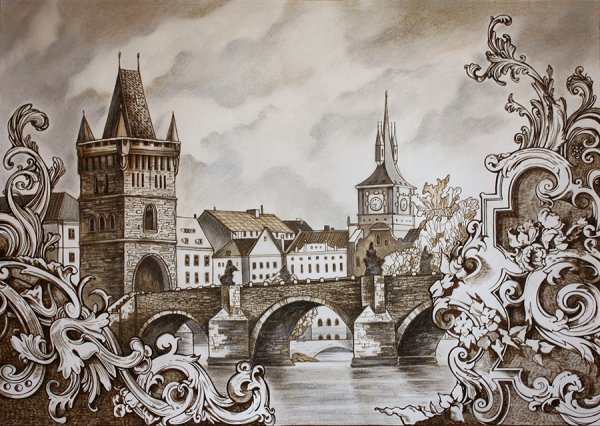 Прага Карлов мост Графика