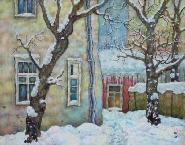 Художник Лидия Диннер Питерский двор зимой