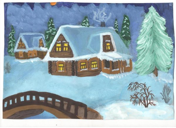 Зимний дворик рисунок