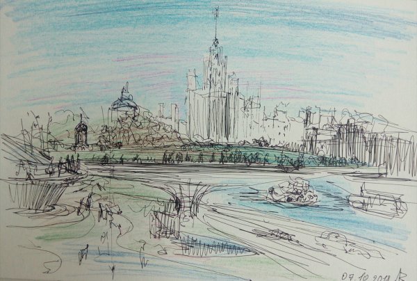 Скетч парк Зарядье фонтан